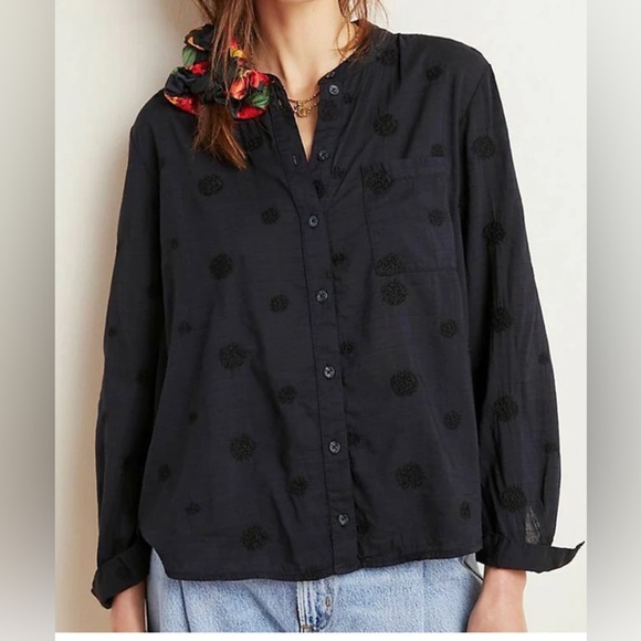 Anthropologie Pilcro The Whitney Trapeze Embroidered Cotton Button-Front Blouse - Picture 3 of 9